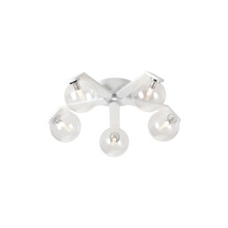 Cortland 54cm Flush Ceiling, 5 Light G9, IP44, White/Polished Chrome/Clear Smooth Round Glass