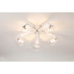 Cortland 54cm Flush Ceiling, 5 Light G9, IP44, White/Polished Chrome/Clear Smooth Round Glass - thumbnail 3