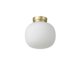 Cheektowaga Small Oval Ball Flush Fitting E27 Satin Gold Base With Frosted White Glass Globe - thumbnail 5
