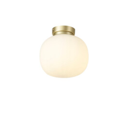 Cheektowaga Small Oval Ball Flush Fitting E27 Satin Gold Base With Frosted White Glass Globe