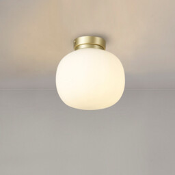Cheektowaga Small Oval Ball Flush Fitting E27 Satin Gold Base With Frosted White Glass Globe - thumbnail 3