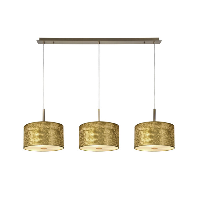 Baymont Antique Brass 3 Light E27 Linear Pendant With 30cm x 17cm Gold Leaf Shade 3m - image 1