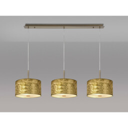 Baymont Antique Brass 3 Light E27 Linear Pendant With 30cm x 17cm Gold Leaf Shade 3m - thumbnail 2