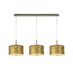 Baymont Antique Brass 3 Light E27 Linear Pendant With 30cm x 17cm Gold Leaf Shade 3m