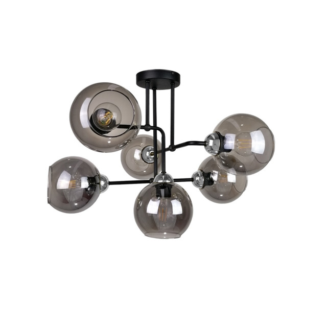 Cosmo Multi Arm Semi Flush Ceiling Light Black, Silver, 55cm, 6x E27