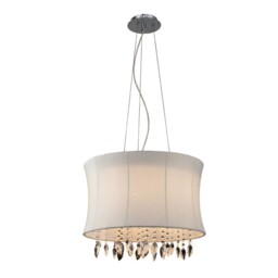 Niki Ceiling Pendant 4 Light with White Shade Polished Chrome, Clear Crystal