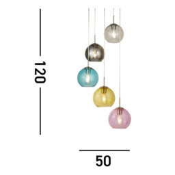 Mardi Gras 5 Light Cluster Pendant Satin Silver, Blue, Smoked, Yellow, Pink, E27 - thumbnail 5