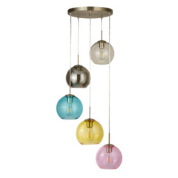 Mardi Gras 5 Light Cluster Pendant Satin Silver, Blue, Smoked, Yellow, Pink, E27 - thumbnail 3