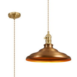 Moravia 35cm 1 Light Braided Pendant, Round Tiered Metal Shade, Brass/Pale Gold/Brass/Gold
