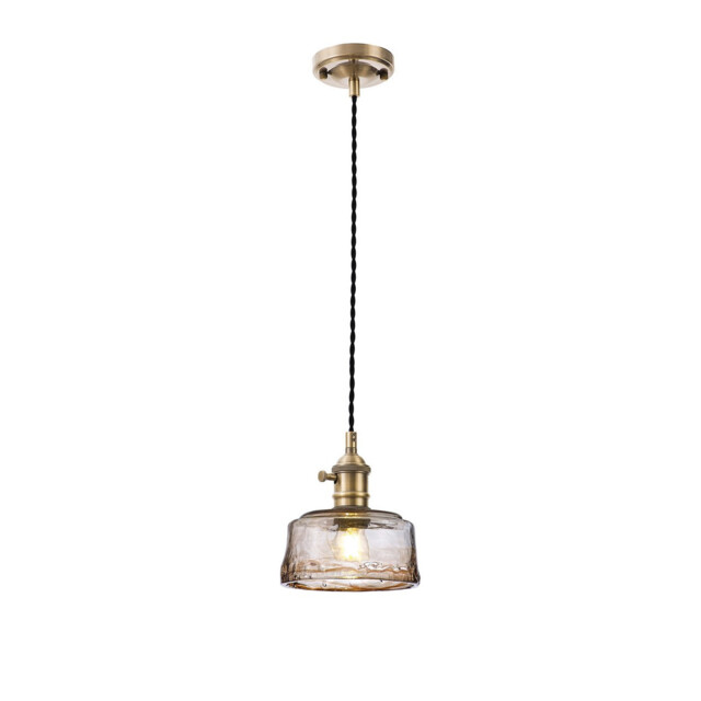 Leyden Switched Ceiling Pendant 1.5m, E27, Antique Brass, Black Twisted Cable, Brown Bowl Glass - image 1