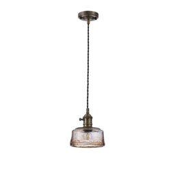 Leyden Switched Ceiling Pendant 1.5m, E27, Antique Brass, Black Twisted Cable, Brown Bowl Glass - thumbnail 5