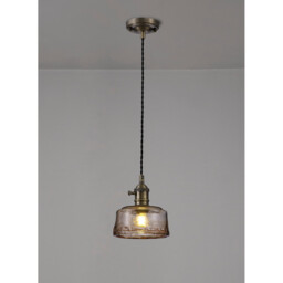 Leyden Switched Ceiling Pendant 1.5m, E27, Antique Brass, Black Twisted Cable, Brown Bowl Glass - thumbnail 3