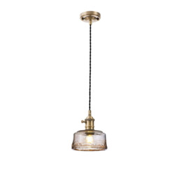 Leyden Switched Ceiling Pendant 1.5m, E27, Antique Brass, Black Twisted Cable, Brown Bowl Glass - thumbnail 1