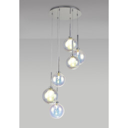 Baldwin 44cm Round Pendant 2.5m, 6 x G9, Polished Chrome/Iridescent/Frosted Type G Shade - thumbnail 3