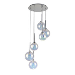 Baldwin 44cm Round Pendant 2.5m, 6 x G9, Polished Chrome/Iridescent/Frosted Type G Shade - thumbnail 5