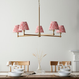 Santiago Brushed Aged Brass Plate Pendant Light with Coral Pink Fabric Ikat Shade 16cm 5x B22 - thumbnail 3