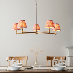 Santiago Brushed Aged Brass Plate Pendant Light with Coral Pink Fabric Ikat Shade 16cm 5x B22 - thumbnail 2