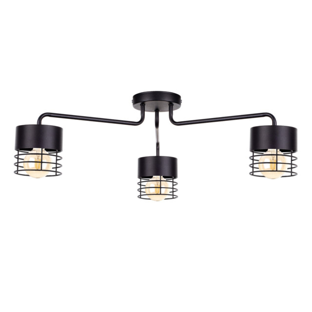 Elle Multi Arm Semi Flush Ceiling Light Black, 70cm, 3x E27