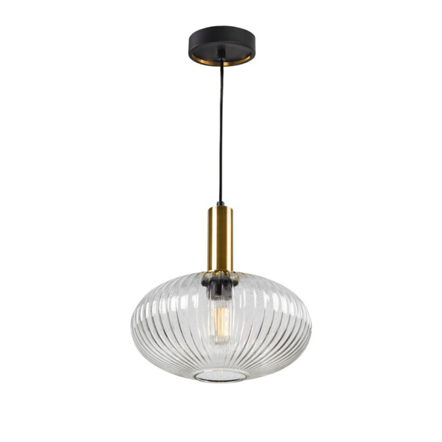 Norma Globe Pendant Ceiling Light Black, Brass, Clear Glass, E27 - image 1