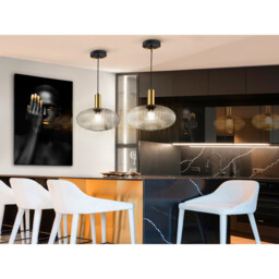 Norma Globe Pendant Ceiling Light Black, Brass, Clear Glass, E27 - thumbnail 2