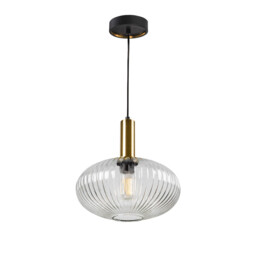 Norma Globe Pendant Ceiling Light Black, Brass, Clear Glass, E27 - thumbnail 1