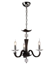 Nardini Ceiling Pendant Chandelier 3 Light Polished Chrome, Dark Brown Faux Leather, Crystal