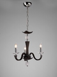 Nardini Ceiling Pendant Chandelier 3 Light Polished Chrome, Dark Brown Faux Leather, Crystal - thumbnail 2