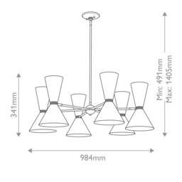 Kichler Phix Multi Arm Pendant Ceiling Light Contemporary Champagne Bronze, Black 12x E27 - thumbnail 3