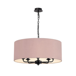 Banyan 5 Light Multi Arm Pendant With 60cm x 22cm Dual Faux Silk Fabric Shade Matt Black/Raw Cocoa