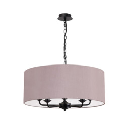 Banyan 5 Light Multi Arm Pendant With 60cm x 22cm Dual Faux Silk Fabric Shade Matt Black/Raw Cocoa - thumbnail 5