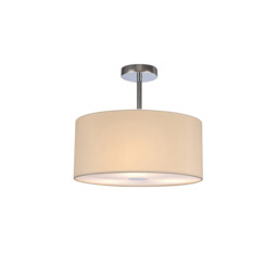 Baymont Polished Chrome 3 Light E27 Semi Flush With 40cm x 18cm Faux Silk Shade Ivory Pearl/White Laminate