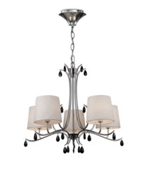Andrea Ceiling Pendant 81.5cm Round, Polished Chrome, White Shades, Black Crystal Droplets