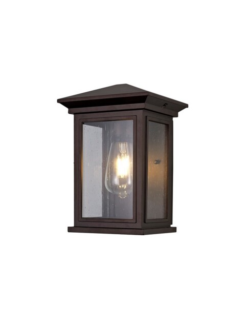 Hoosick Flush Wall Lamp, 1 x E27, IP54, Antique Bronze, Clear Seeded Glass - image 1