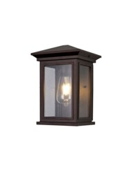 Hoosick Flush Wall Lamp, 1 x E27, IP54, Antique Bronze, Clear Seeded Glass