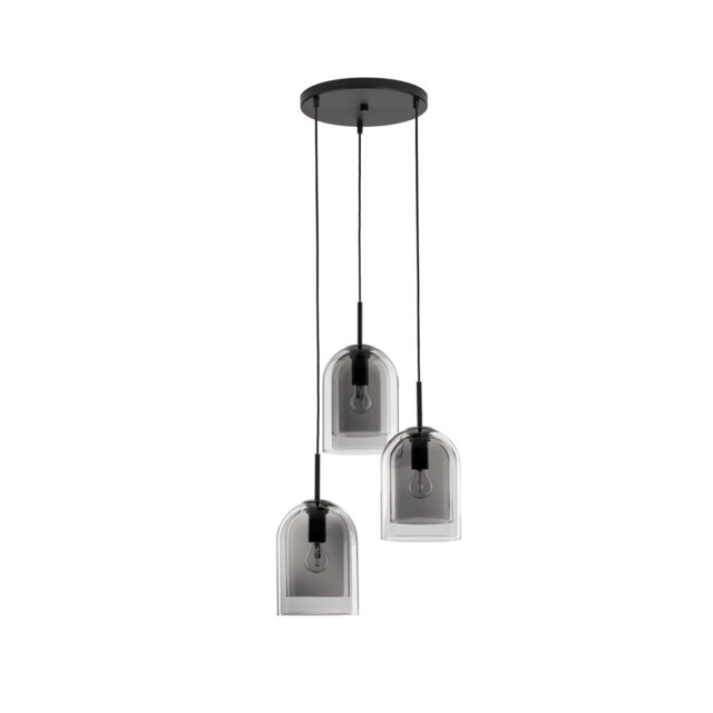 Velor 3 Light Cluster Pendant Ceiling Light Smoky Glass Black Cord Black Metal Base LED E27 - image 1