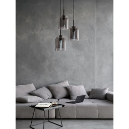 Velor 3 Light Cluster Pendant Ceiling Light Smoky Glass Black Cord Black Metal Base LED E27 - thumbnail 2