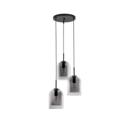 Velor 3 Light Cluster Pendant Ceiling Light Smoky Glass Black Cord Black Metal Base LED E27 - thumbnail 1