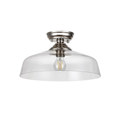 Dresden Flush Ceiling Lamp E27 With Flat Round 38cm Glass Shade Polished Nickel, Clear - thumbnail 5
