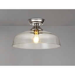 Dresden Flush Ceiling Lamp E27 With Flat Round 38cm Glass Shade Polished Nickel, Clear - thumbnail 3