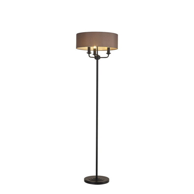 Banyan 3 Light Switched Floor Lamp With 45cm x 15cm Faux Silk Fabric Shade Matt Black/Grey - image 1
