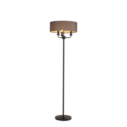 Banyan 3 Light Switched Floor Lamp With 45cm x 15cm Faux Silk Fabric Shade Matt Black/Grey