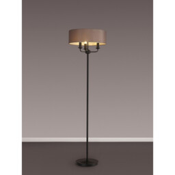 Banyan 3 Light Switched Floor Lamp With 45cm x 15cm Faux Silk Fabric Shade Matt Black/Grey - thumbnail 2