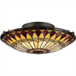 West End 2 Light Flush Ceiling Light Vintage Bronze, Tiffany Glass, E27 - thumbnail 5