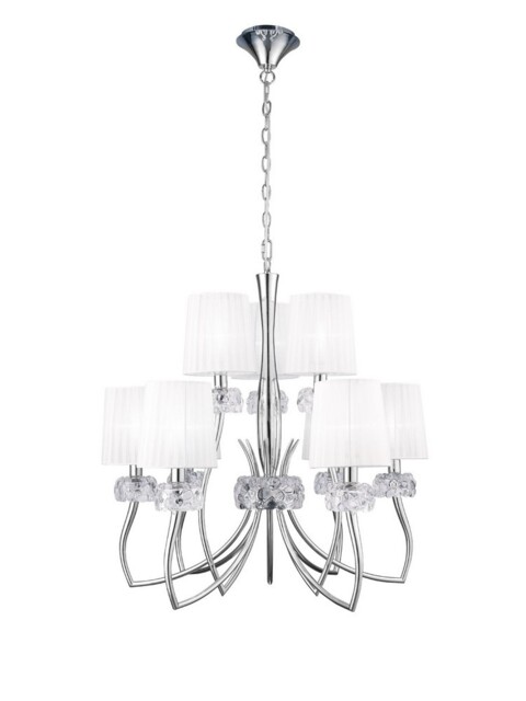 Loewe 2 Tier Ceiling Pendant 6+3 Light E14, Polished Chrome with White Shades - image 1