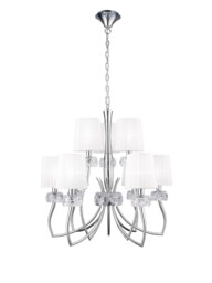 Loewe 2 Tier Ceiling Pendant 6+3 Light E14, Polished Chrome with White Shades - thumbnail 1