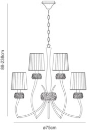 Loewe 2 Tier Ceiling Pendant 6+3 Light E14, Polished Chrome with White Shades - thumbnail 2