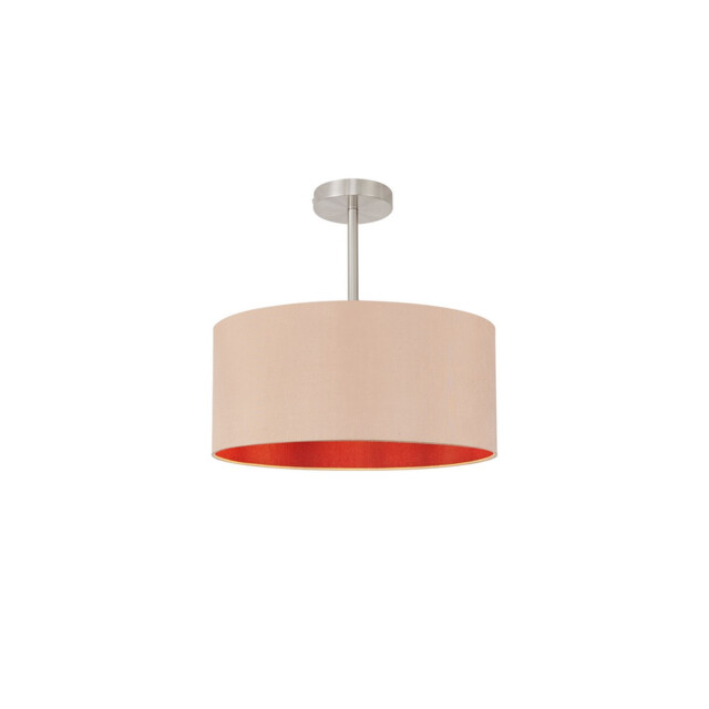 Baymont Satin Nickel E27 Semi Flush With 40cm x 18cm Dual Faux Silk Shade, Antique Gold/Ruby - image 1