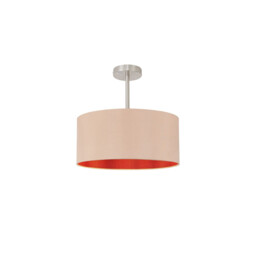 Baymont Satin Nickel E27 Semi Flush With 40cm x 18cm Dual Faux Silk Shade, Antique Gold/Ruby