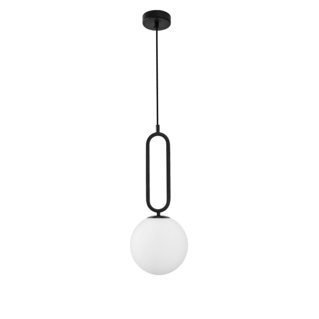 Grus 20cm Globe Pendant Ceiling Light Matt Black Metal Opal Glass LED E27 - image 1