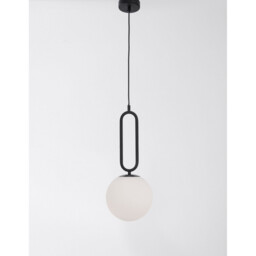 Grus 20cm Globe Pendant Ceiling Light Matt Black Metal Opal Glass LED E27 - thumbnail 3